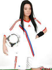 Russian babe in soccer gear strips