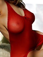 plays with herself in her red nightie